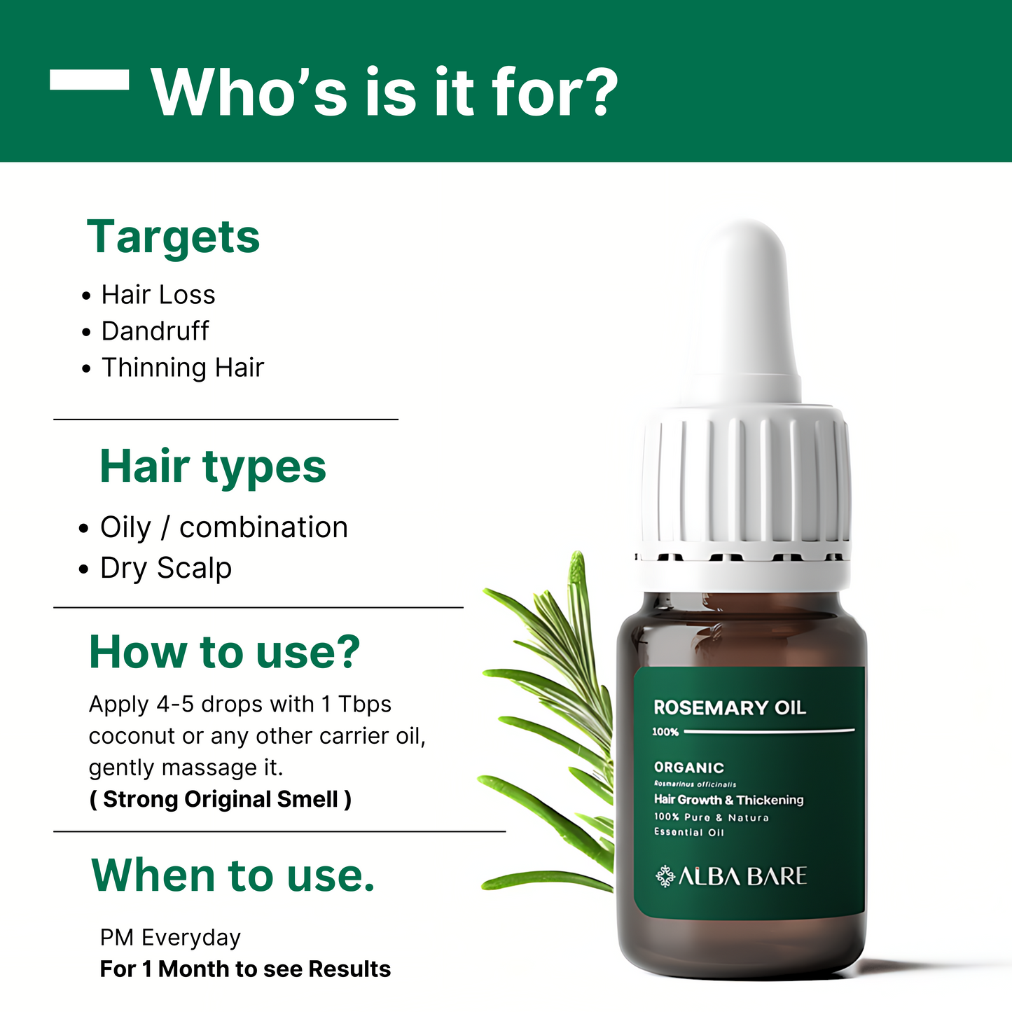 Alba Bare Hair & Skin Care Essential Oil Kit (Rosemary, Tea Tree & Lavender)